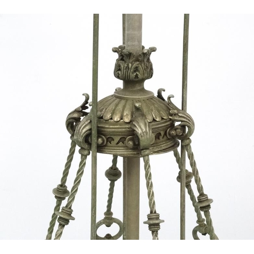 276 - A late 19thC / early 20thC  nickle plated brass 6- branch electrolier / ceiling light  with central ... 