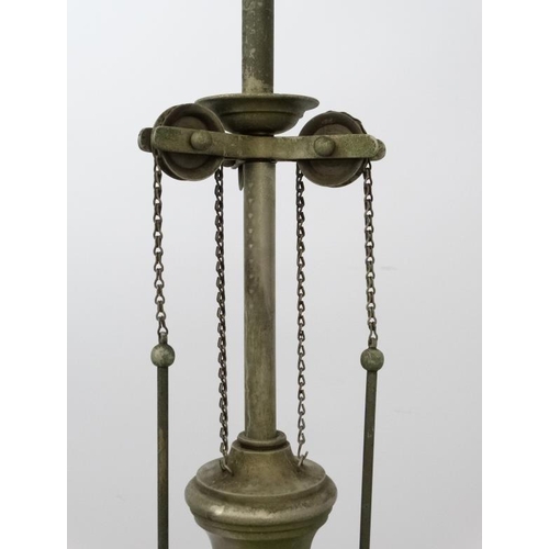 276 - A late 19thC / early 20thC  nickle plated brass 6- branch electrolier / ceiling light  with central ... 