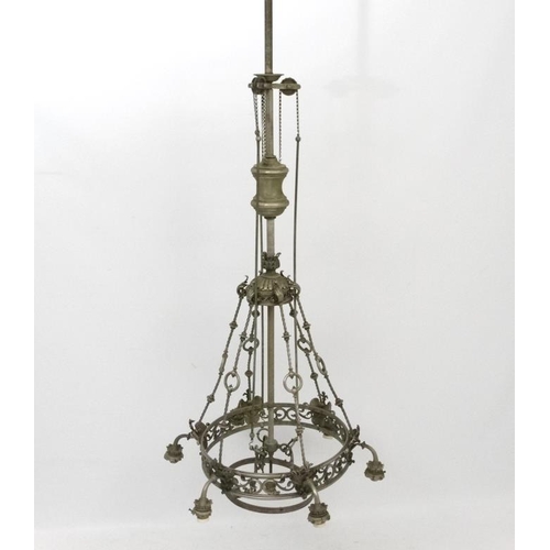 276 - A late 19thC / early 20thC  nickle plated brass 6- branch electrolier / ceiling light  with central ... 