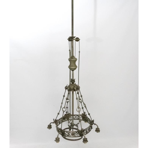 276 - A late 19thC / early 20thC  nickle plated brass 6- branch electrolier / ceiling light  with central ... 