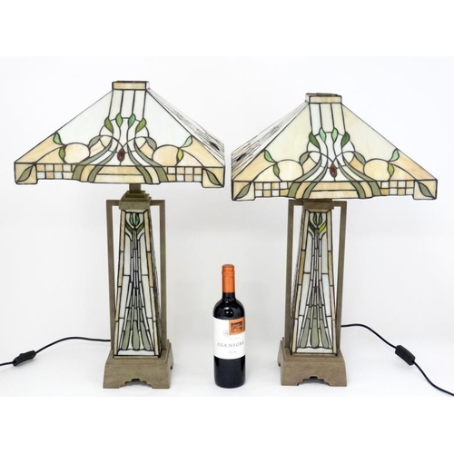 279 - A pair of late 20hC reproduction Tiffany style  table lamps approx 27'' high  Please Note -  we do n... 