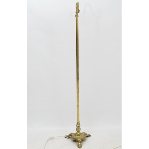 282 - An early - mid 20thC brass standard lamp / reading lamp with swan neck arm,  approx 67'' high  Pleas... 