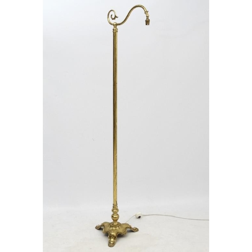 282 - An early - mid 20thC brass standard lamp / reading lamp with swan neck arm,  approx 67'' high  Pleas... 