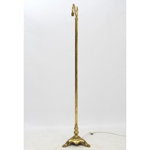 282 - An early - mid 20thC brass standard lamp / reading lamp with swan neck arm,  approx 67'' high  Pleas... 