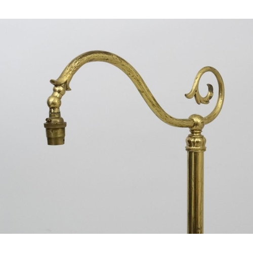 282 - An early - mid 20thC brass standard lamp / reading lamp with swan neck arm,  approx 67'' high  Pleas... 