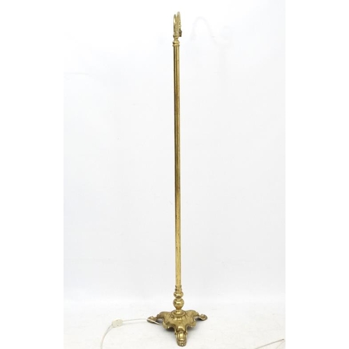 282 - An early - mid 20thC brass standard lamp / reading lamp with swan neck arm,  approx 67'' high  Pleas... 