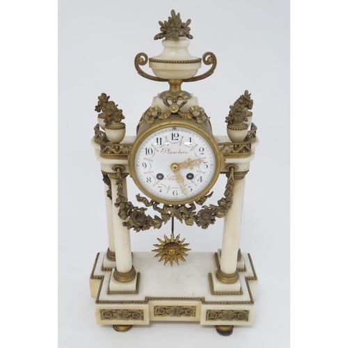 286 - ' Planchon , Paris ' Portico Clock : an 8 day Naxos ( white) marble and ormolou Portico Mantle clock... 