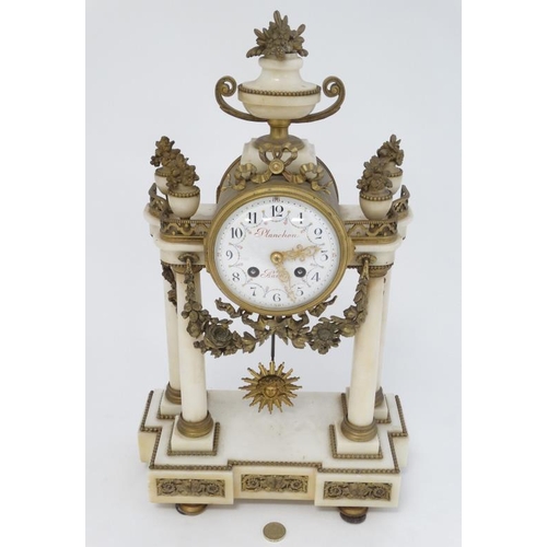 286 - ' Planchon , Paris ' Portico Clock : an 8 day Naxos ( white) marble and ormolou Portico Mantle clock... 