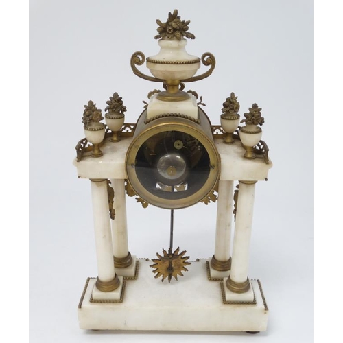 286 - ' Planchon , Paris ' Portico Clock : an 8 day Naxos ( white) marble and ormolou Portico Mantle clock... 