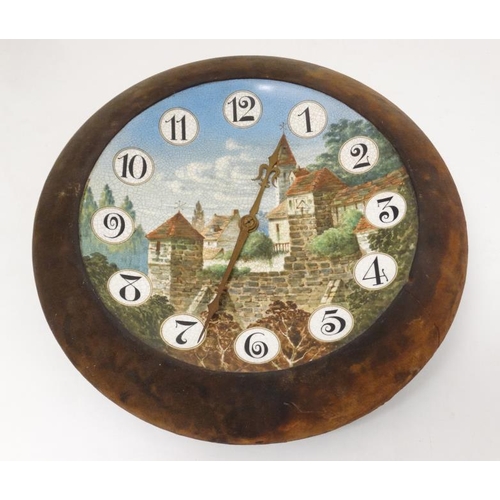 288 - Black Forest Porcelain dial clock : a German plated , Platform escapement hand painted ceramic 9 1/4... 