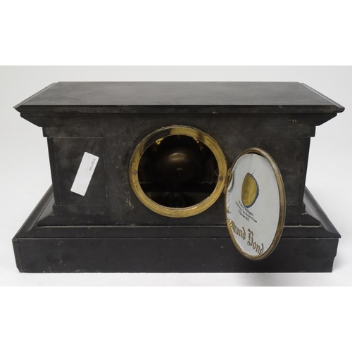 289 - Malachite and slate mantle clock : a XIX 8 day clock with Japy Freres Movement striking on a bell , ... 