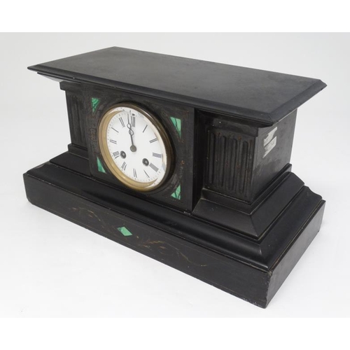 289 - Malachite and slate mantle clock : a XIX 8 day clock with Japy Freres Movement striking on a bell , ... 