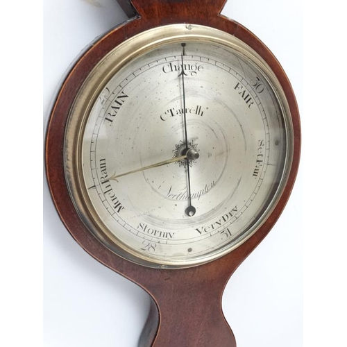 297 - C.1805 wheél Barometer : ' C. Tarelli , Northampton ' a 2 glass mercury barometer , signed to circul... 