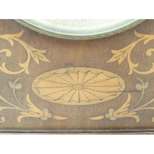 305 - Edwardian Lancet shaped inlaid mahogany Mantle clock : an R & Co , Paris (   Richard & Cie) inlaid m... 