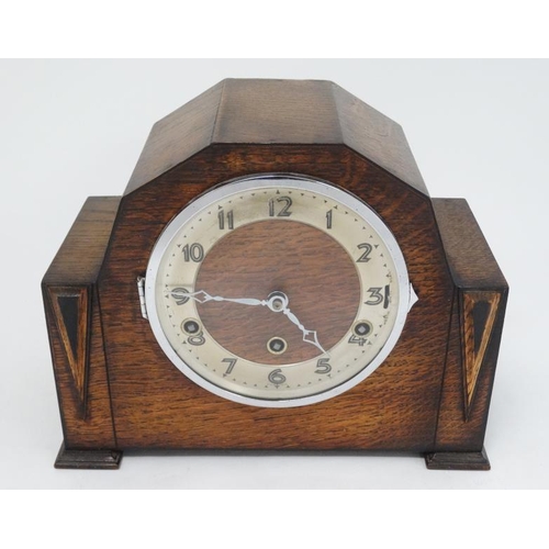 308 - Three train Art Deco Mantle Clock : a Franz Hermele Clock Company clock striking on bars, with Whitt... 