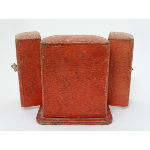 309 - Duverdrey & Bloque Cased alarm clock : an Art Deco square leather cased (and silk lined ) with Arabi... 