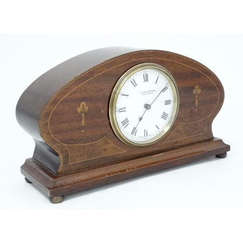 310 - Mahogany cased ' Swinden & Sons , Birmingham ' mantle clock : an inlaid shaped case Timepiece with B... 