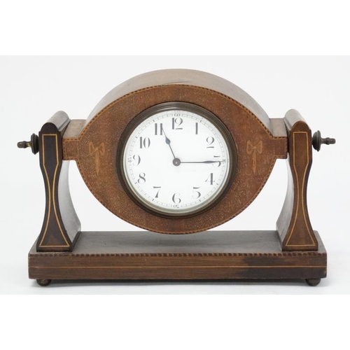 318 - Buren Swivel Mantle Clock ( Timepiece ) : an inlaid mahogany swivel mount with a 3 3/8'' dial , havi... 