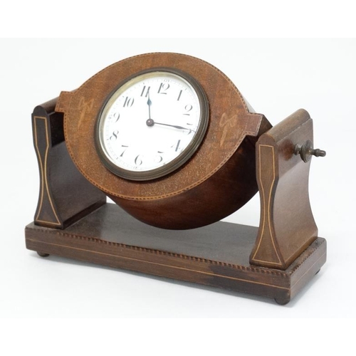 318 - Buren Swivel Mantle Clock ( Timepiece ) : an inlaid mahogany swivel mount with a 3 3/8'' dial , havi... 