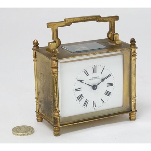 319 - ' S Barnett Peterborough ' brass cased carriage clock : a French integeral fold flap winder mid 20th... 