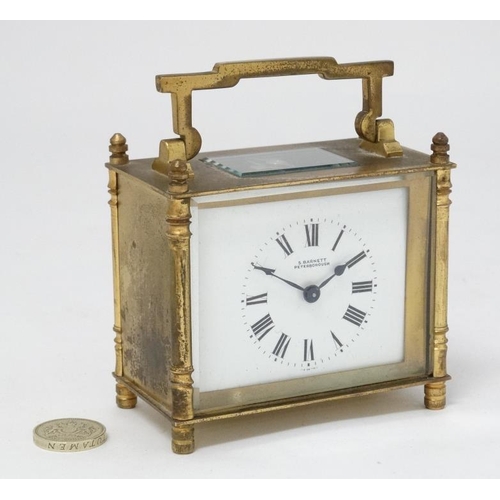 319 - ' S Barnett Peterborough ' brass cased carriage clock : a French integeral fold flap winder mid 20th... 