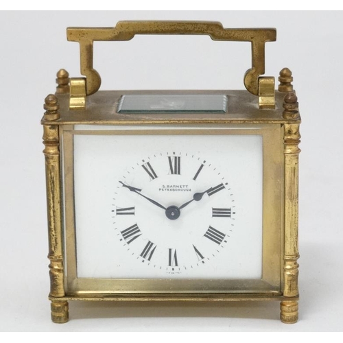 319 - ' S Barnett Peterborough ' brass cased carriage clock : a French integeral fold flap winder mid 20th... 