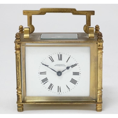 319 - ' S Barnett Peterborough ' brass cased carriage clock : a French integeral fold flap winder mid 20th... 