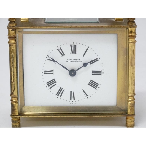 319 - ' S Barnett Peterborough ' brass cased carriage clock : a French integeral fold flap winder mid 20th... 