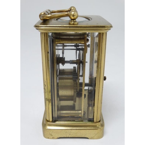 322 - 5 Glass Carriage Clock : a brass cased 5 bevelled glass French carriage clock ( timepiece )  , havin... 