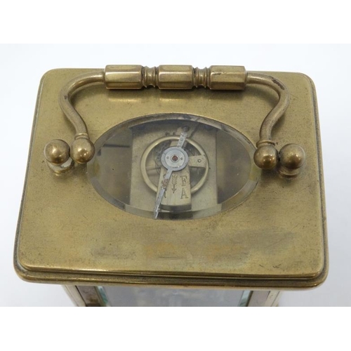 324 - 5 Glass Carriage Clock : a brass cased 5 bevelled glass  carriage clock ( timepiece )  , having key ... 