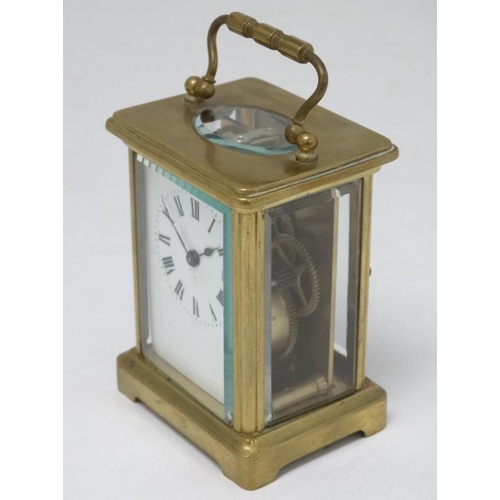 324 - 5 Glass Carriage Clock : a brass cased 5 bevelled glass  carriage clock ( timepiece )  , having key ... 