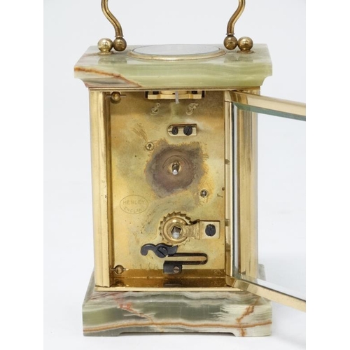 326 - 5 Glass 'Henley' Carriage Clock : a brass and ormolou cased 5 bevelled glass English carriage clock ... 