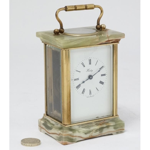 326 - 5 Glass 'Henley' Carriage Clock : a brass and ormolou cased 5 bevelled glass English carriage clock ... 