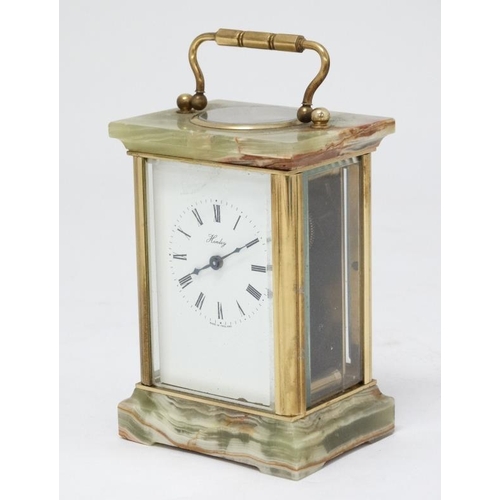 326 - 5 Glass 'Henley' Carriage Clock : a brass and ormolou cased 5 bevelled glass English carriage clock ... 