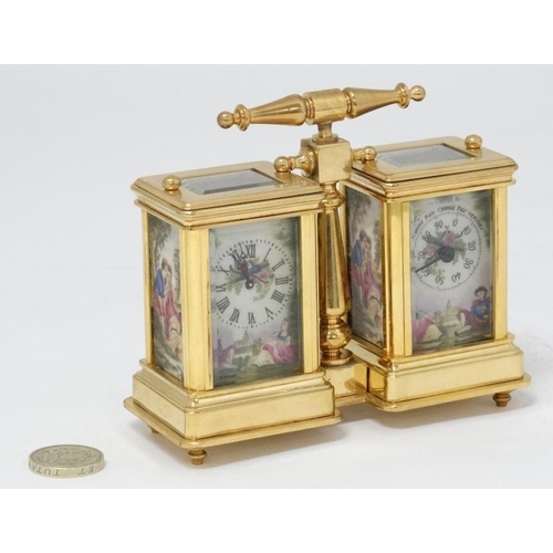 327 - A miniature Carriage Desk Compendium Set : a 21 st C brass cased miniature carriage clock and matchi... 