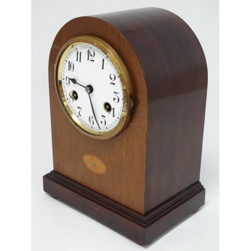 330 - Junghans Arch cased mantle clock : an 8 day plated  pendulum clock , striking on a coiled gong, with... 