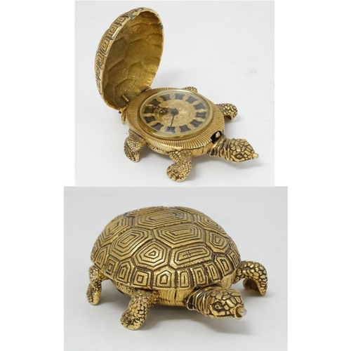 331 - Lance Tortoise alarm clock : an unusual novelty bedside alarm clock with gilded finish, ringing on a... 