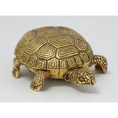 331 - Lance Tortoise alarm clock : an unusual novelty bedside alarm clock with gilded finish, ringing on a... 