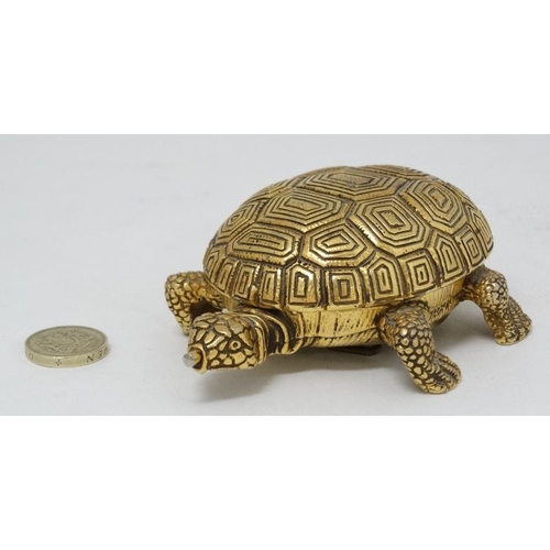 331 - Lance Tortoise alarm clock : an unusual novelty bedside alarm clock with gilded finish, ringing on a... 