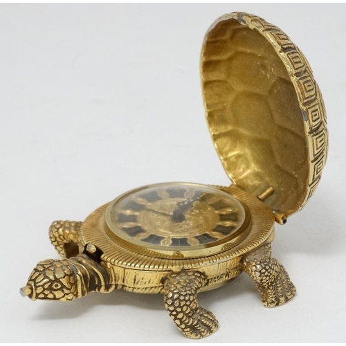 331 - Lance Tortoise alarm clock : an unusual novelty bedside alarm clock with gilded finish, ringing on a... 