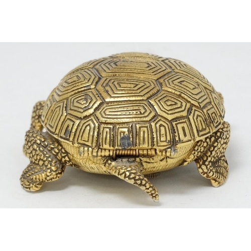 331 - Lance Tortoise alarm clock : an unusual novelty bedside alarm clock with gilded finish, ringing on a... 