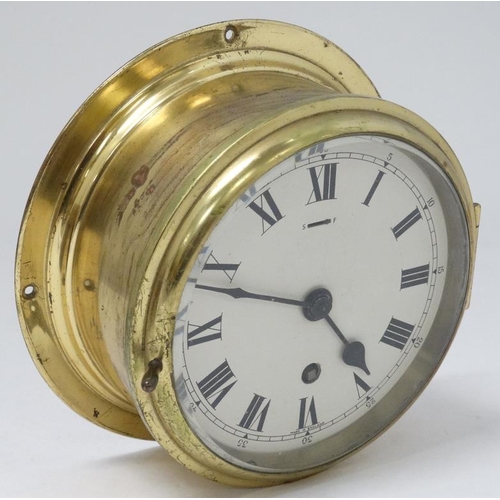 333 - Elliot Ship's Clock : a brass cased 6'' Bulkhead Timepiece , with signed ' Elliot London ' single tr... 