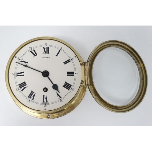 333 - Elliot Ship's Clock : a brass cased 6'' Bulkhead Timepiece , with signed ' Elliot London ' single tr... 