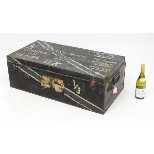 336 - Militaria : 115013 A A Rae - Martin , RAFVR Technical Branch : A military kit Trunk , of steel const... 