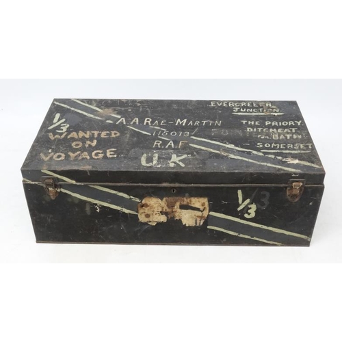 336 - Militaria : 115013 A A Rae - Martin , RAFVR Technical Branch : A military kit Trunk , of steel const... 