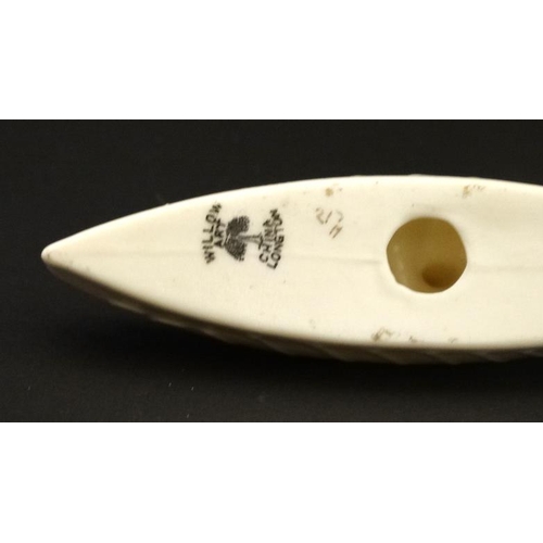 342 - Crestedware: A Willow Art China, Longton model of a World War 1 battle ship , bears 'Pontefract' cre... 