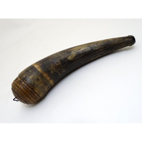 352 - Shooting : A 19thC American ox horn Powder Flask , approximately 9 1/2'' long   Please Note -  we do... 