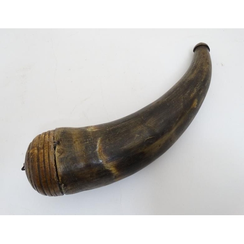 352 - Shooting : A 19thC American ox horn Powder Flask , approximately 9 1/2'' long   Please Note -  we do... 