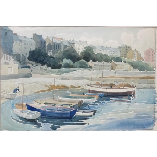 37 - Wilfred C Wisdish (1910-1970) FRSA, Watercolour, ' Port St. Mary I.O.M ' ( Isle of Man ),  Signed lo... 