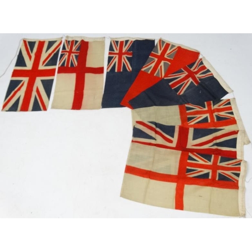 371 - Militaria : A string of eight mid-20thC Royal Navy Standards and Union Flags , probably from a WWII ... 